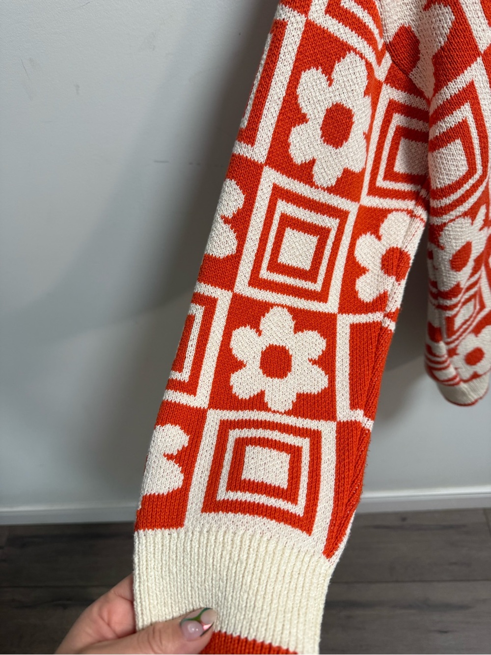 Zara Orange and Cream Floral Geometric Button Cardigan - Picture 3 of 3